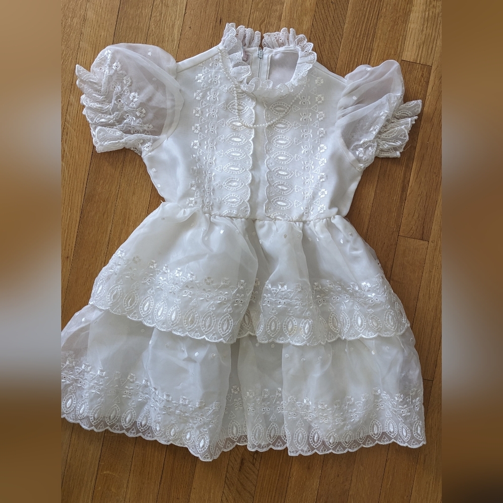 Vintage Merry Girl Party Dress, White Lace Detail. Size 7